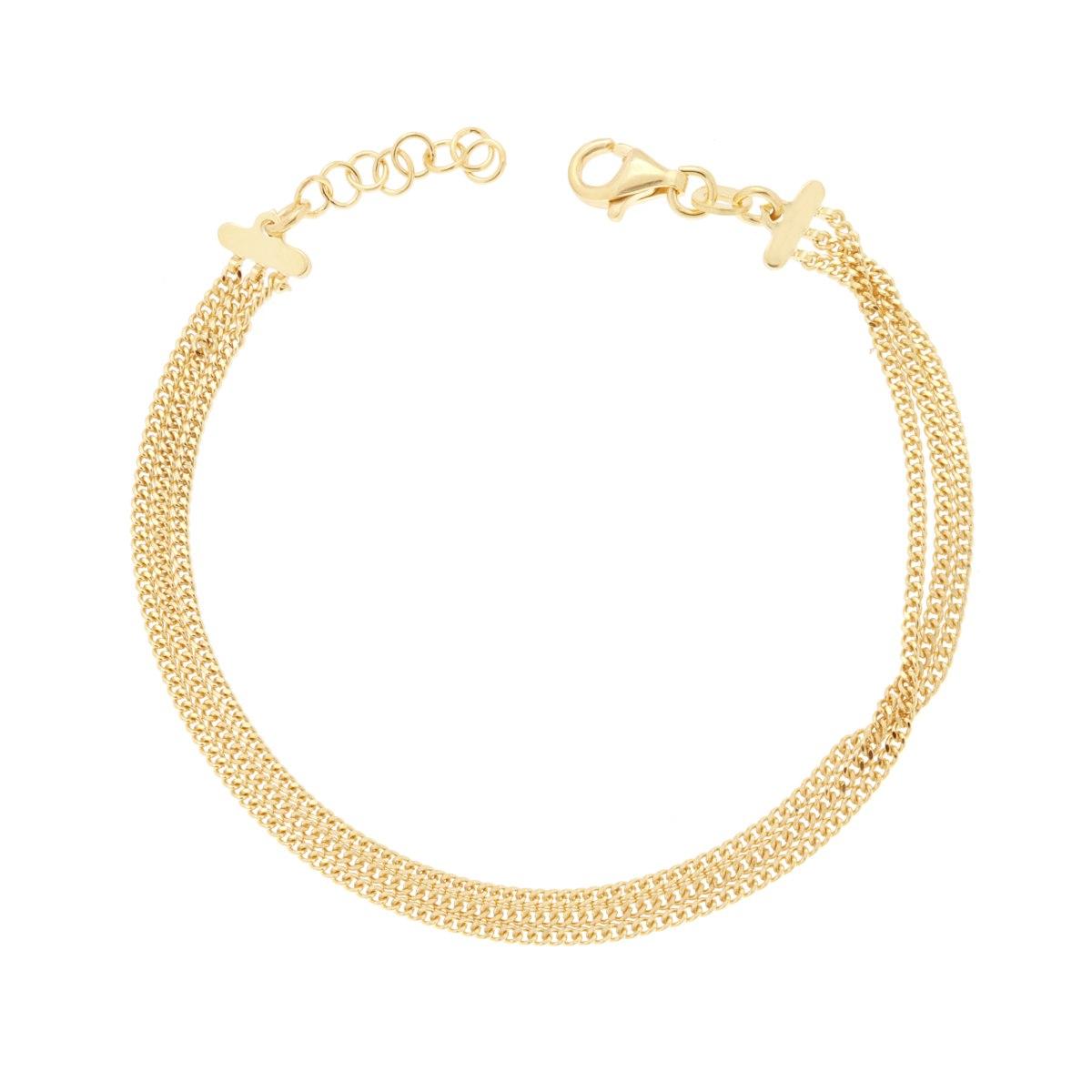 Bracciale tre fili Catena Grumetta Diamantata in ARGENTO 925 Galvanica Oro