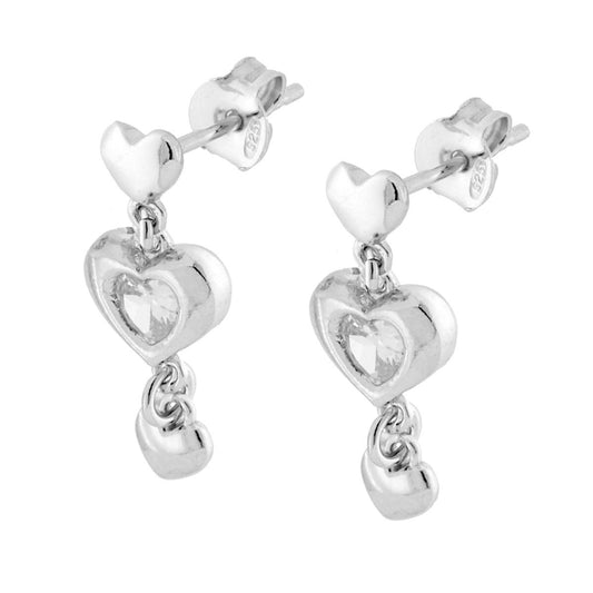 Orecchini Cuori e Cubic Zirconia Bianco pendenti in ARGENTO 925 Galvanica Rodio
