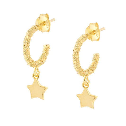 Orecchini Cerchio Diamantato con Stella pendente in ARGENTO 925 Galvanica Oro