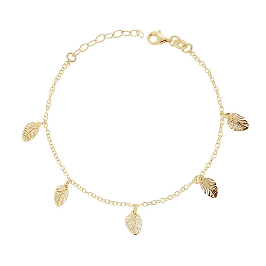 Bracciale Catena Rolo Diamantata con Foglie pendenti in ARGENTO 925 Galvanica Oro