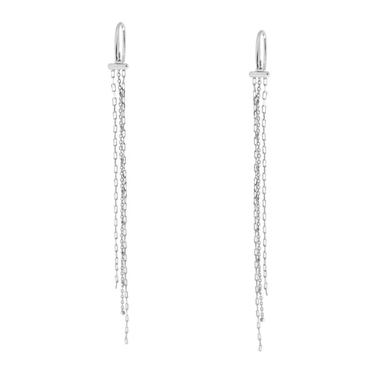 Orecchini Lunghi tre fili Catena Forzatina Diamantata in ARGENTO 925 Galvanica Rodio