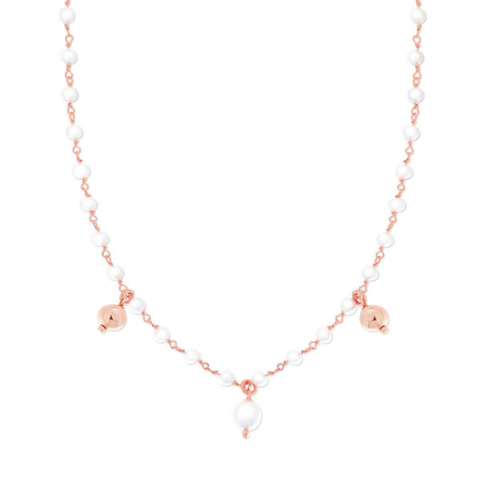 Collana Catena con Perle vetro perlato e Palline pendenti in ARGENTO 925 Galvanica Rosa