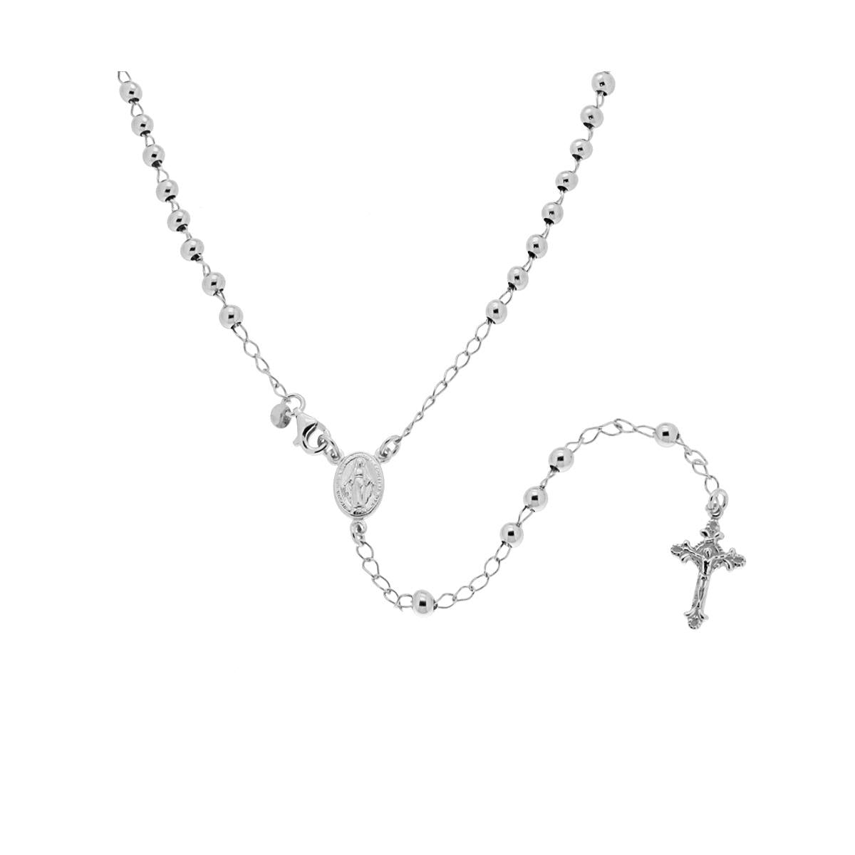 Collana Rosario cm 45 con Grani a pallina liscia mm 4 in ARGENTO 925 Galvanica Rodio