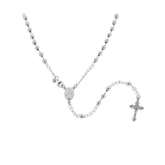 Collana Rosario cm 45 con Grani a pallina liscia mm 4 in ARGENTO 925 Galvanica Rodio