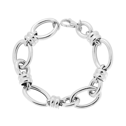Bracciale Catena Maglia Fantasia con Nodi cm 24 in ARGENTO 925 Galvanica Rodio