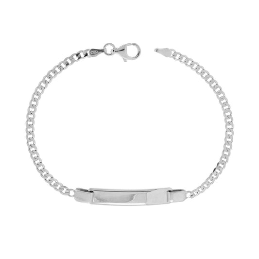 Bracciale Targa Uomo con Catena Grumetta Extraflat cm 19 in ARGENTO 925 Galvanica Rodio