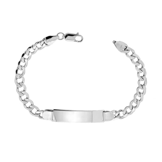 Bracciale Targa Uomo con Catena Grumetta vuota cm 21 in ARGENTO 925 Galvanica Rodio