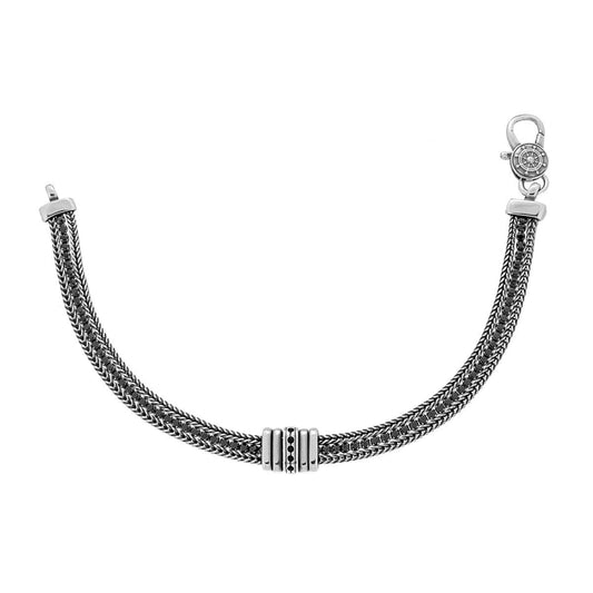 Bracciale due fili Catena Spiga filo Tennis Cubic Zirconia Nero Timone e accessori in ARGENTO 925 Ossidato