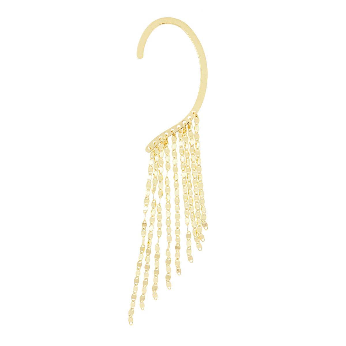 Orecchino Lungo Ear Cuff Sinistro Chandelier con Multifilo Catena Marinara Diamantata in ARGENTO 925 Galvanica Oro