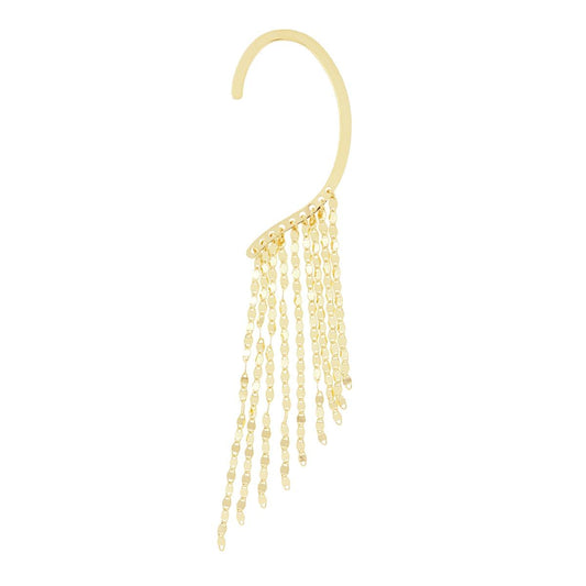 Orecchino Lungo Ear Cuff Sinistro Chandelier con Multifilo Catena Marinara Diamantata in ARGENTO 925 Galvanica Oro