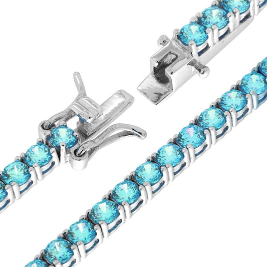 Bracciale Tennis Griffe cm 18 con Zirconi mm 3 Acquamarina in ARGENTO 925 Galvanica Rodio