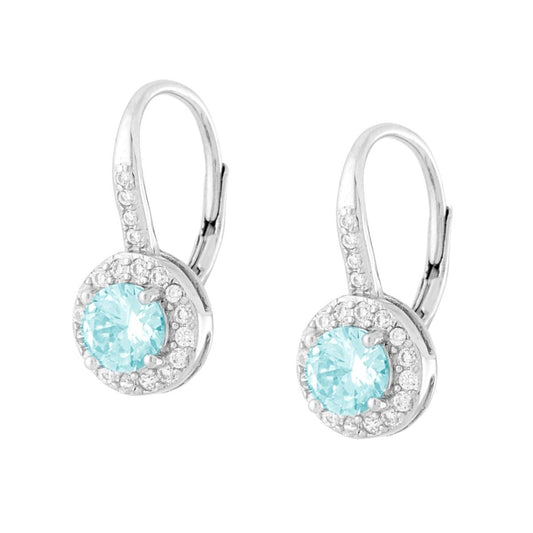 Orecchini Monachella Tondo Acquamarina con Cubic Zirconia Bianchi in ARGENTO 925 Galvanica Rodio
