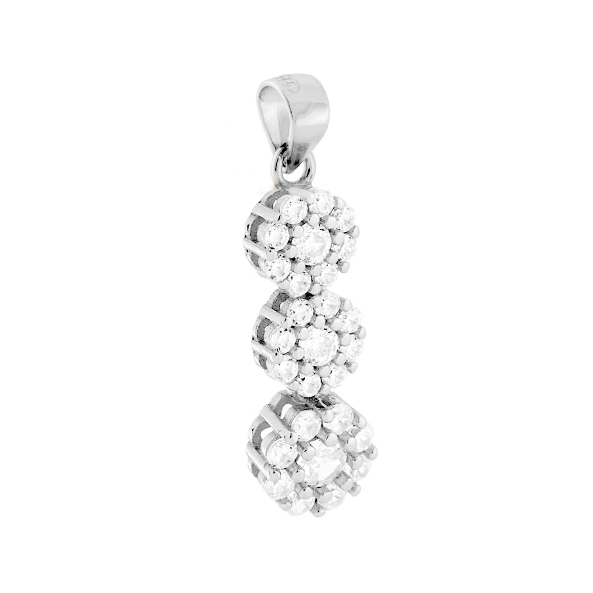 Ciondolo Tennis tre Fiori con Cubic Zirconia Bianchi in ARGENTO 925 Galvanica Rodio