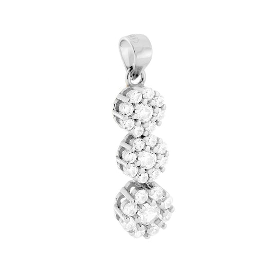 Ciondolo Tennis tre Fiori con Cubic Zirconia Bianchi in ARGENTO 925 Galvanica Rodio