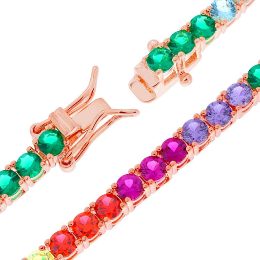 Bracciale Tennis Griffe cm 18 con Zirconi mm 3 Multicolor Rainbow in ARGENTO 925 Galvanica Rosa