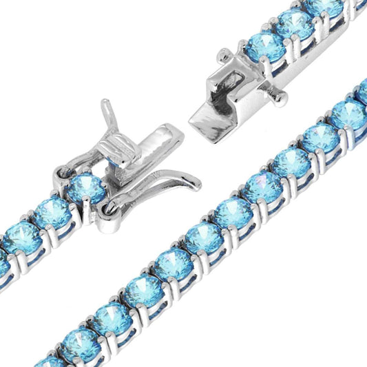 Bracciale Tennis Griffe cm 16,5 con Zirconi mm 3 Acquamarina in ARGENTO 925 Galvanica Rodio