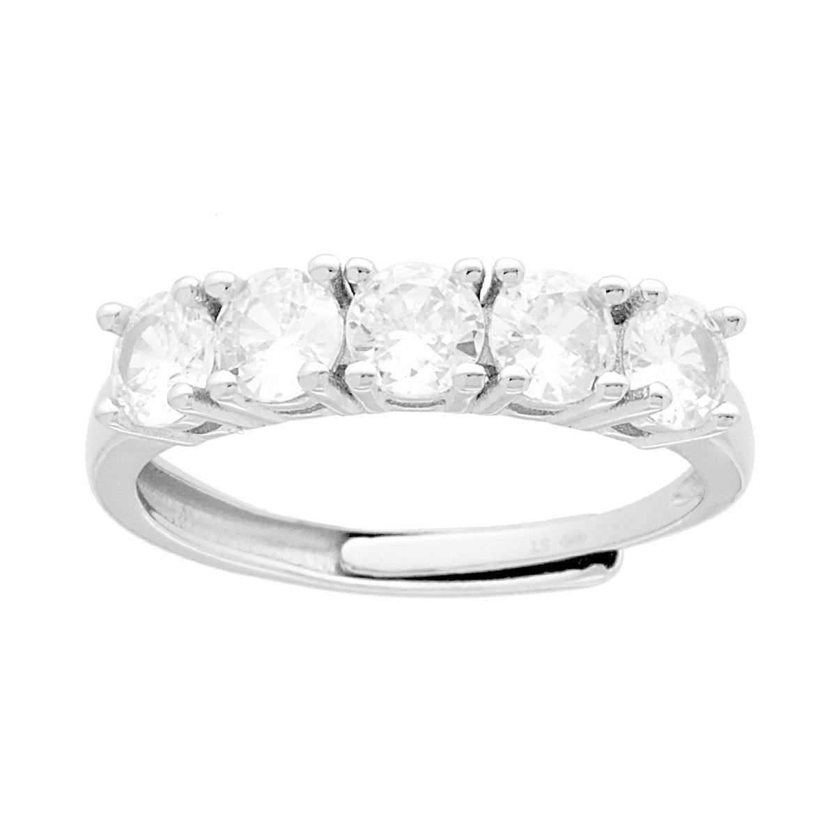Anello Veretta con cinque Cubic Zirconia Bianchi mm 4 in ARGENTO 925 Galvanica Rodio