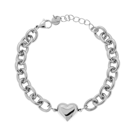 Bracciale Catena Forzatina con Cuore bombato in ACCIAIO
