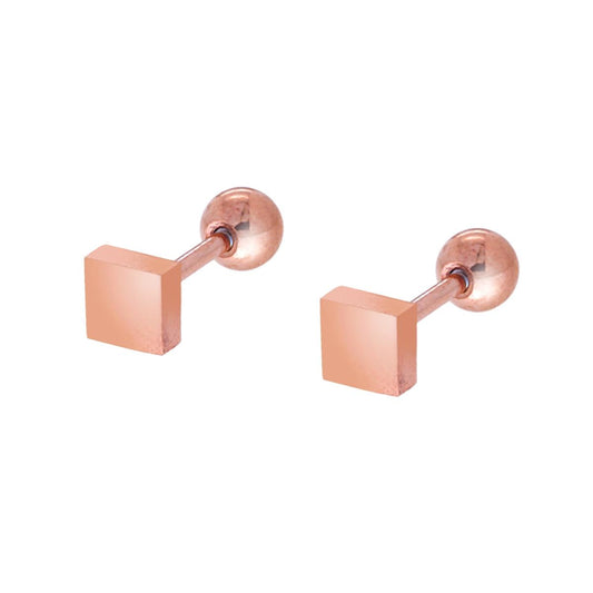 Orecchini Quadrato mm 4 con Chiusura a Vite in ACCIAIO Chirurgico Colore Rosa
