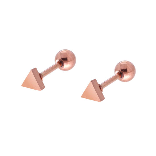 Orecchini Triangolo mm 4 con Chiusura a Vite in ACCIAIO Chirurgico Colore Rosa