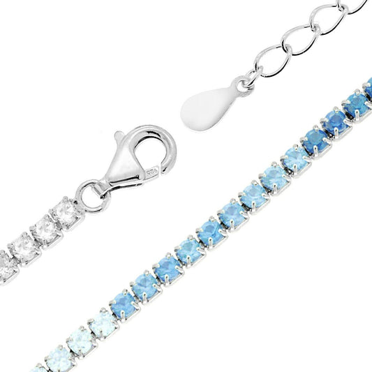 Bracciale Tennis Griffe cm 17+3 con Zirconi mm 2 Multicolor gradazione Acquamarina in ARGENTO 925 Galvanica Rodio