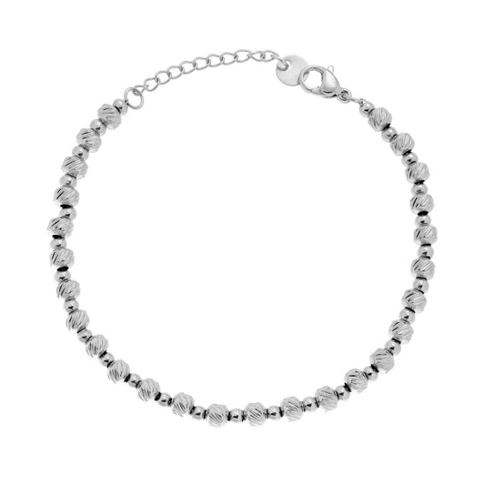 Bracciale Catena con Cilindretti Diamantati e Palline Lisce alternate in ACCIAIO