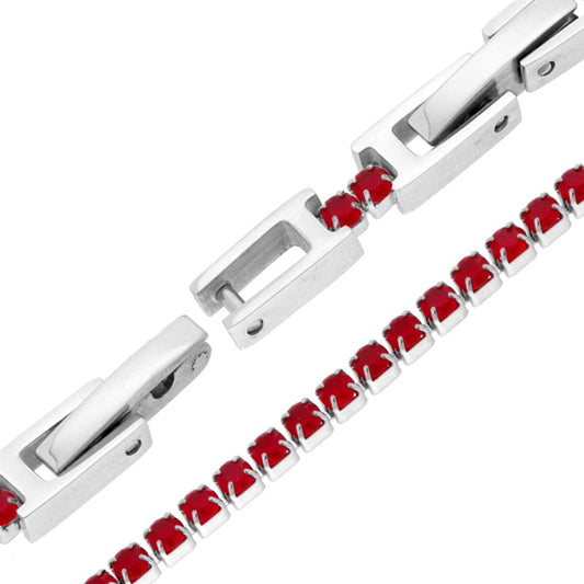 Bracciale Tennis Griffe cm 17-20 con Crystal mm 2 Rosso regolabile in ACCIAIO