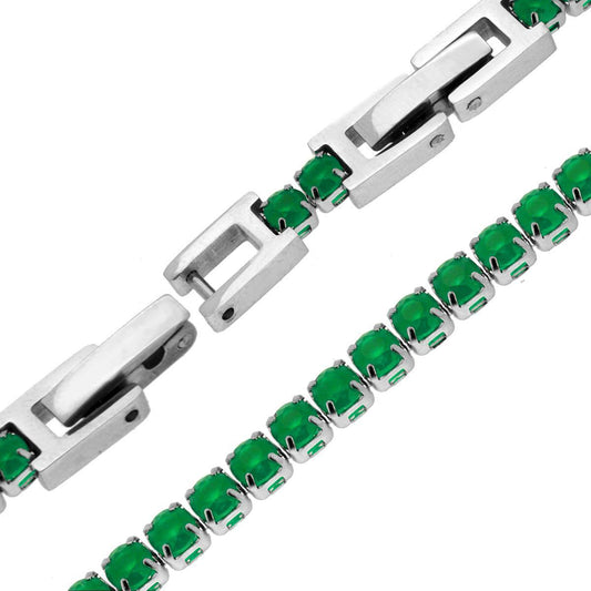 Bracciale Tennis Griffe cm 17-20 con Crystal mm 3 Verde Smeraldo in ACCIAIO