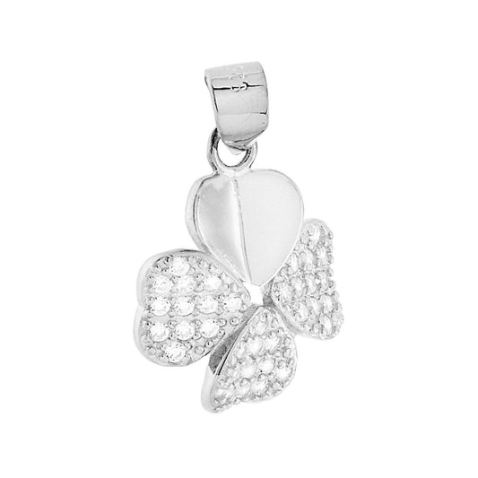 Ciondolo Quadrifoglio Cuori con Cubic Zirconia Bianchi in ARGENTO 925 Galvanica Rodio
