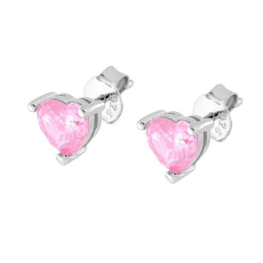 Orecchini Cuore Cubic Zirconia Rosa in ARGENTO 925 Galvanica Rodio