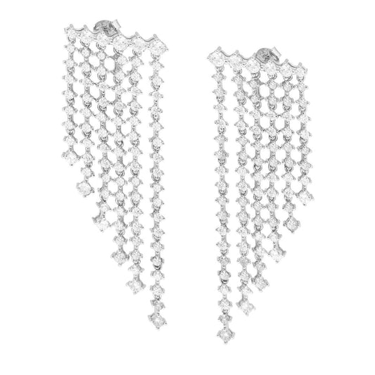 Orecchini Chandelier sei fili degrade Tennis con Cubic Zirconia Bianchi in ARGENTO 925 Galvanica Rodio