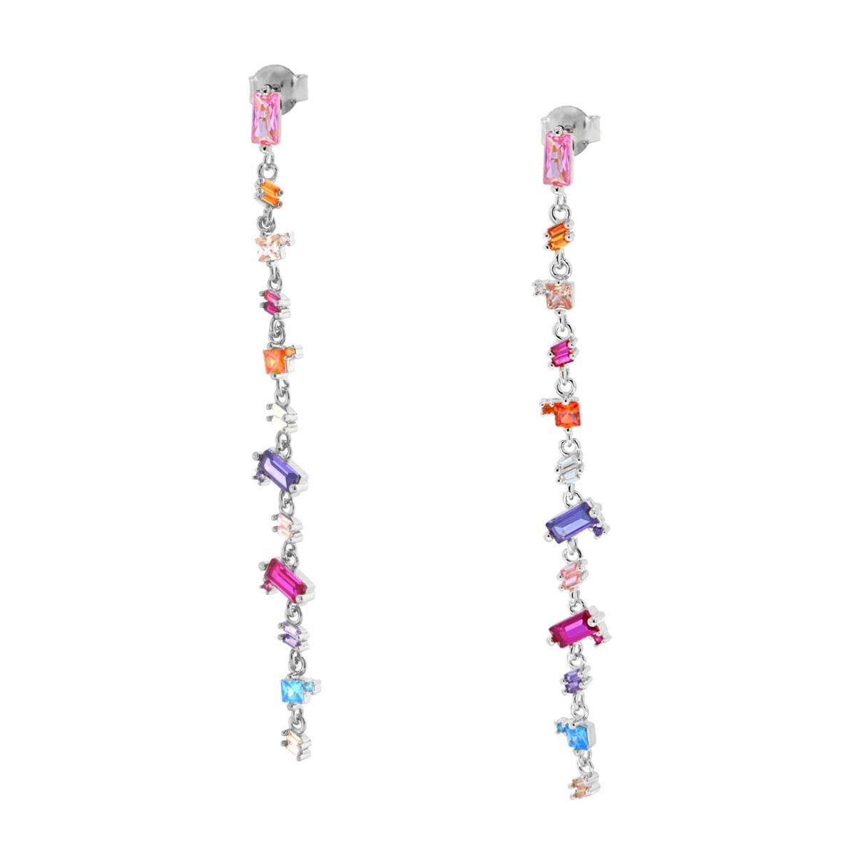 Orecchini pendenti con Cubic Zirconia Multicolor in ARGENTO 925 Galvanica Rodio