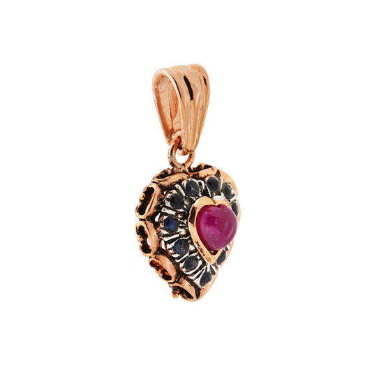 Ciondolo Etnico Cuore con Pietre Naturali in ARGENTO 925 Galvanica Rosa