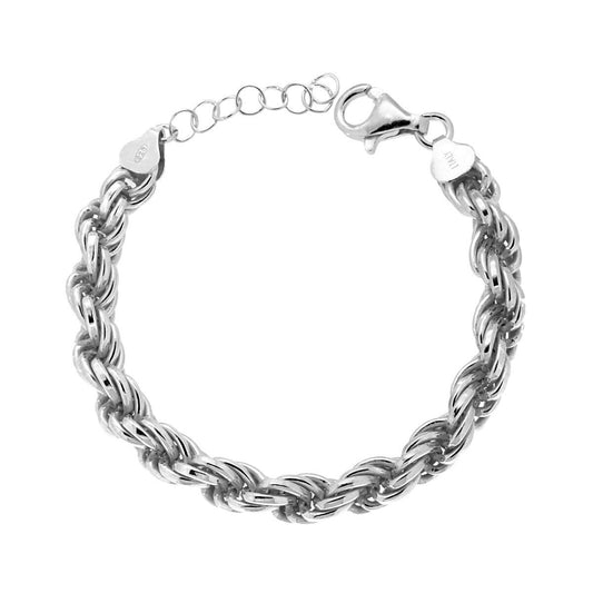 Bracciale Catena Corda 150 sezione mm 7,50 lunghezza cm 17+3 in ARGENTO 925 Galvanica Rodio