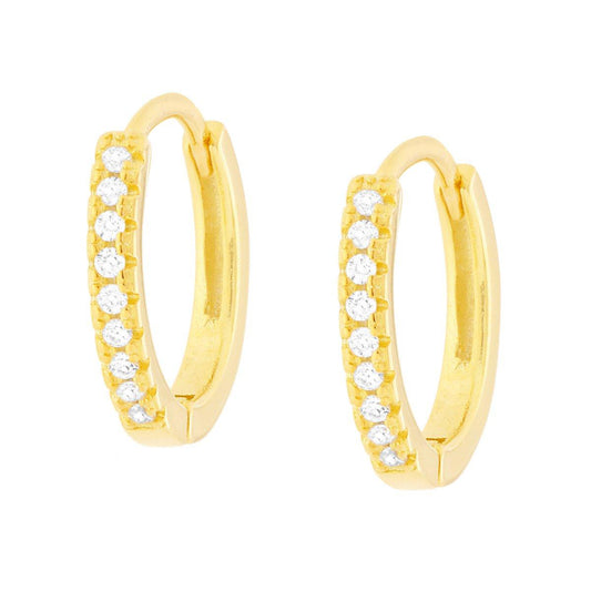 Orecchini Cerchio a Scattino mm 15 con Zirconi Bianchi in ARGENTO 925 Galvanica Oro