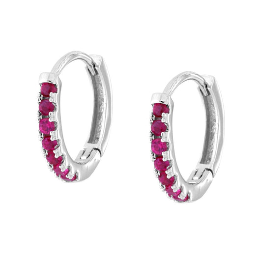 Orecchini Cerchio mm 13 con Cubic Zirconia Rosso Rubino in ARGENTO 925 Galvanica Rodio