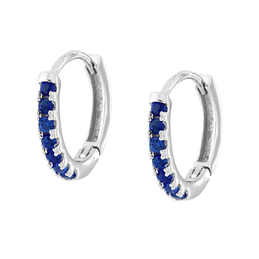 Orecchini Cerchio mm 13 con Cubic Zirconia Blu Zaffiro in ARGENTO 925 Galvanica Rodio