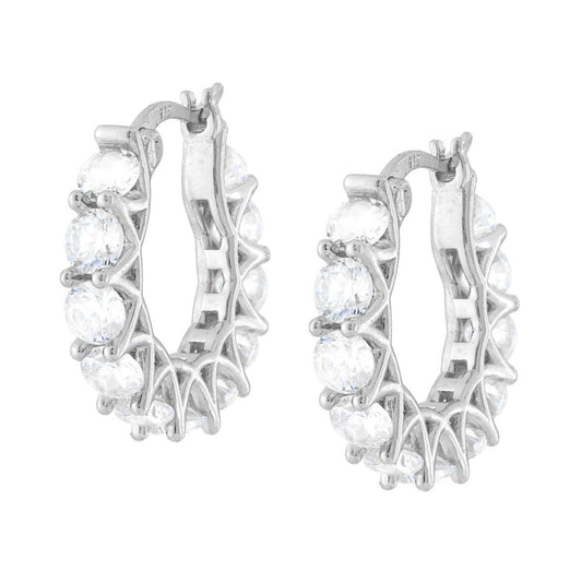 Orecchini Cerchio Eternity con Cubic Zirconia Bianchi in ARGENTO 925 Galvanica Rodio