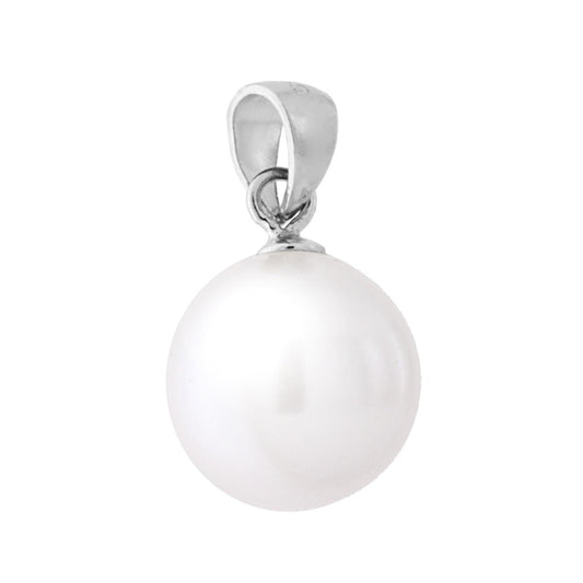 Ciondolo Perla Vetro Perlato mm 12 in ARGENTO 925 Galvanica Rodio