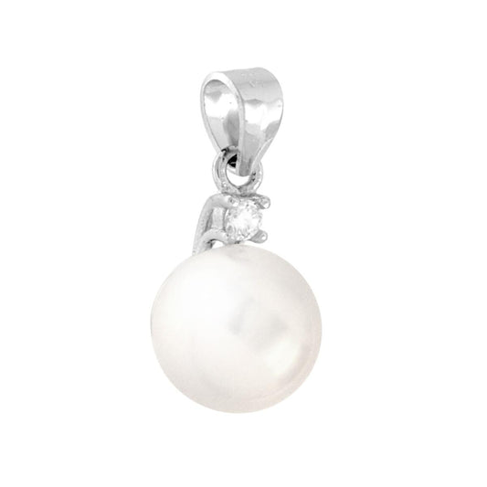 Ciondolo Perla Vetro Perlato mm 8 con Punto Luce Cubic Zirconia Bianco in ARGENTO 925 Galvanica Rodio