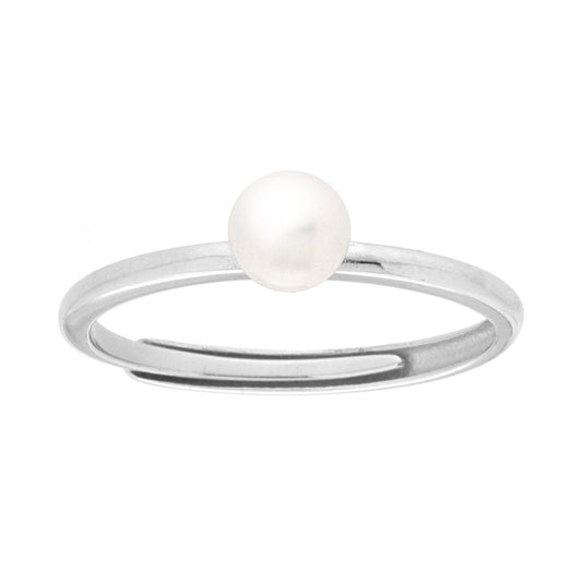 Anello Solitario con Perla mm 5 Vetro Perlato in ARGENTO 925 Galvanica Rodio