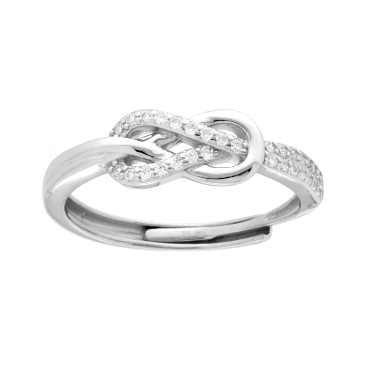 Anello Nodo Infinito con Cubic Zirconia Bianchi in ARGENTO 925 Galvanica Rodio