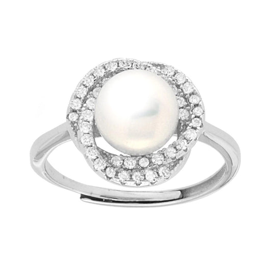 Anello Perla di Fiume con Cubic Zirconia Bianchi in ARGENTO 925 Galvanica Rodio