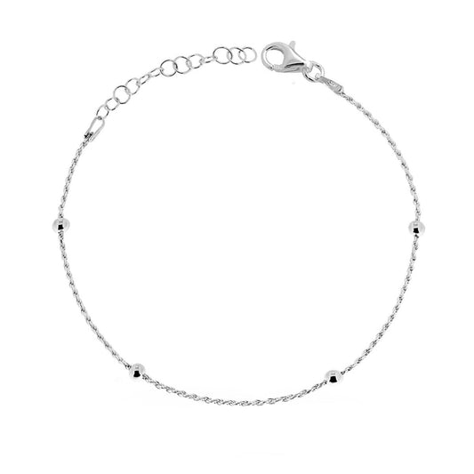 Bracciale Catena Corda Diamantata con Palline Liscie mm 3 in ARGENTO 925 Galvanica Rodio