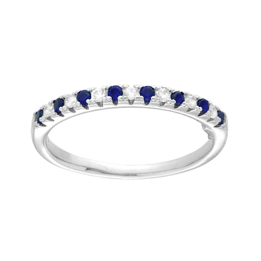 Anello Veretta con Cubic Zirconia alternati Blu Zaffiro e Bianchi in ARGENTO 925 Galvanica Rodio