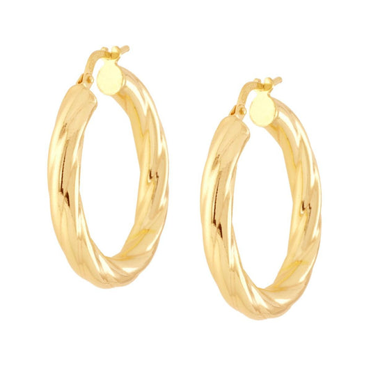 Orecchini Cerchio liscio Torchon mm 28 sezione canna mm 4 in ARGENTO 925 Galvanica Oro