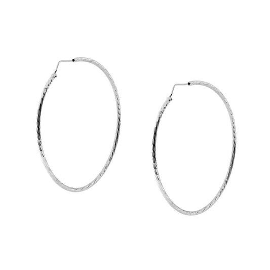 Orecchini a Cerchio Diamantato mm 44 con canna Diamantata mm 2 in ARGENTO 925 Galvanica Rodio