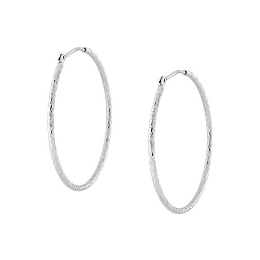 Orecchini a Cerchio mm 34 con canna Diamantata a Spirale mm 1,5 in ARGENTO 925 Galvanica Rodio