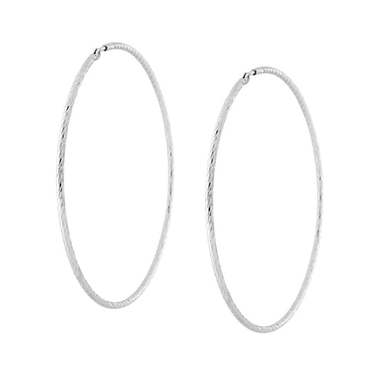 Orecchini a Cerchio mm 56 con canna Diamantata a Spirale mm 1,5 in ARGENTO 925 Galvanica Rodio