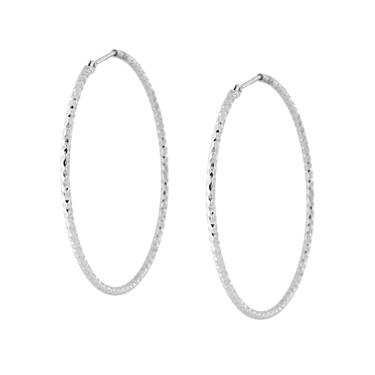Orecchini a Cerchio mm 45 con canna Sfaccettata Diamantata mm 1,5 in ARGENTO 925 Galvanica Rodio